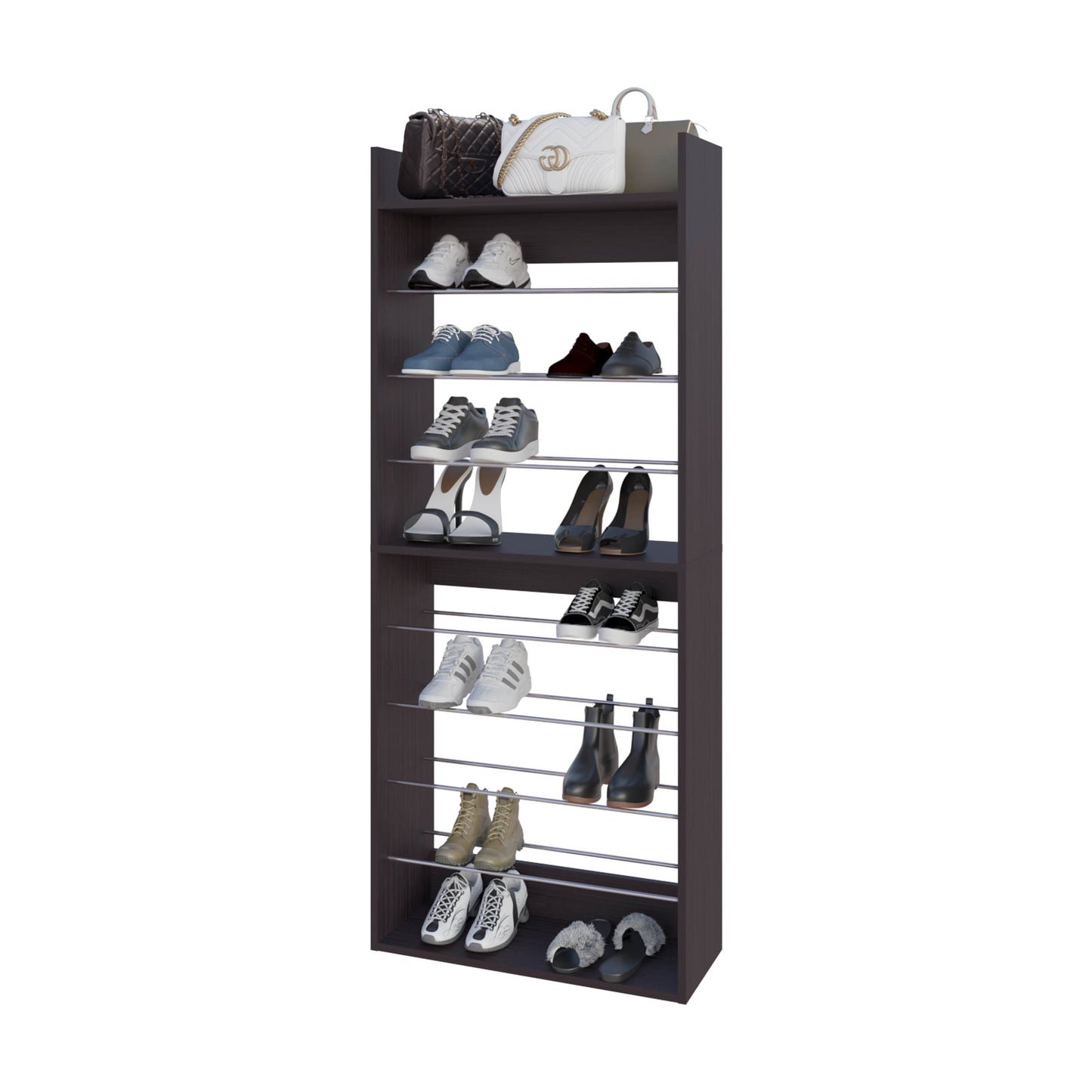Brown Wengue Tall Shelving Unit - 9 Shelves for Living Room