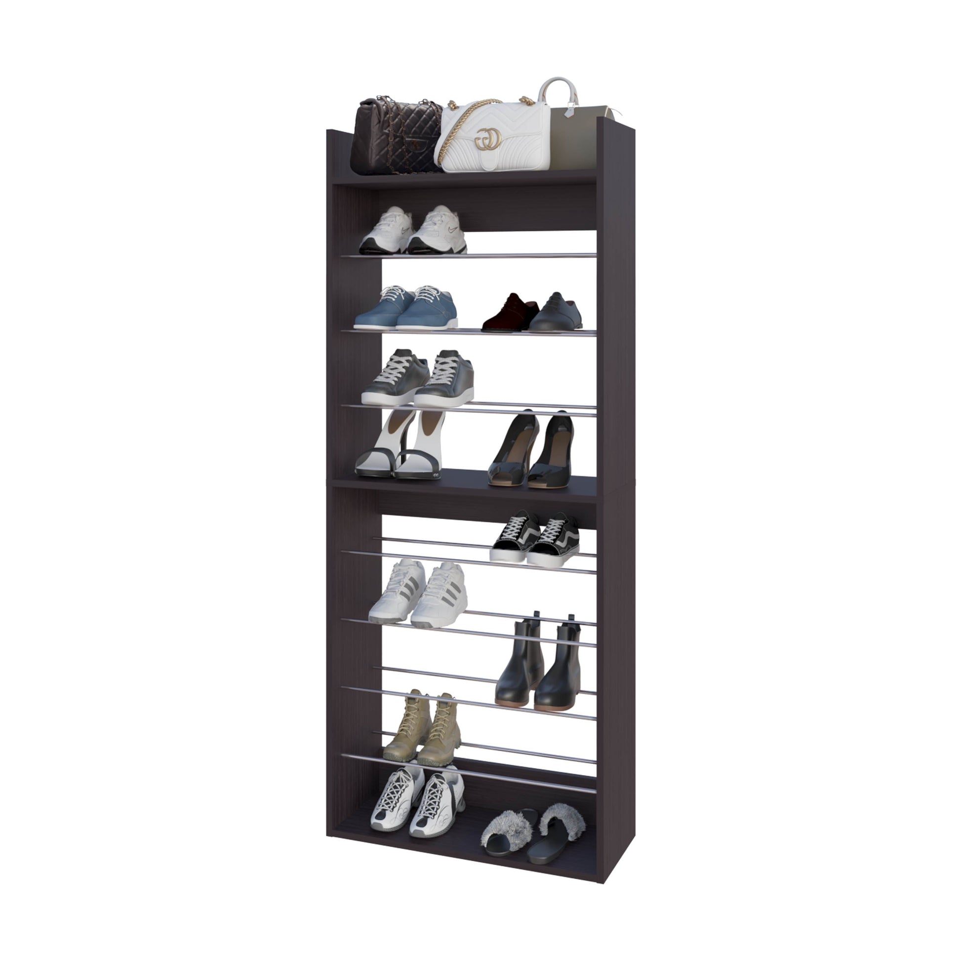 Brown Wengue Tall Shelving Unit - 9 Shelves for Living Room