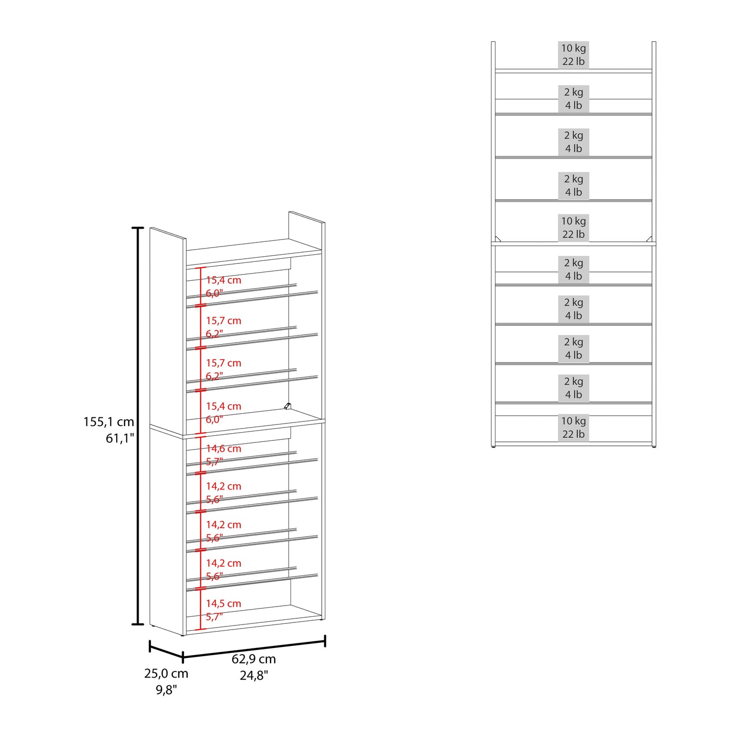 Brown Wengue Tall Shelving Unit - 9 Shelves for Living Room