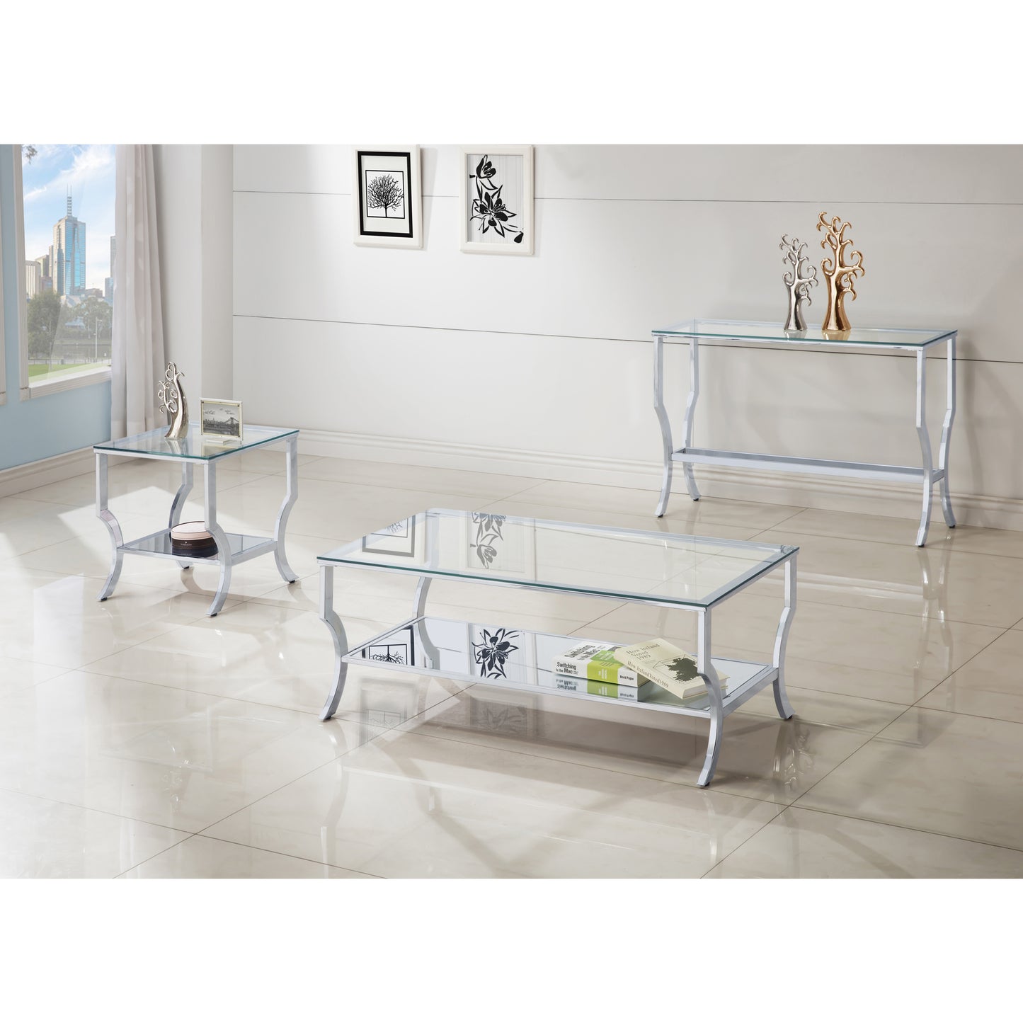 Chrome Glass Square Top End Table - 19.75" for Living Room