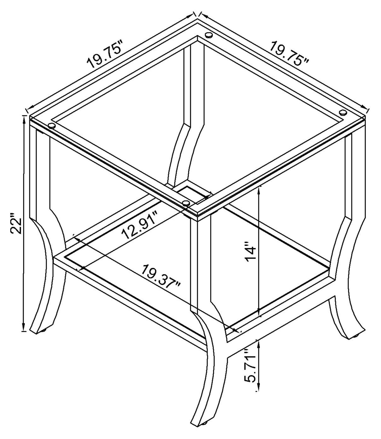 Chrome Glass Square Top End Table - 19.75" for Living Room