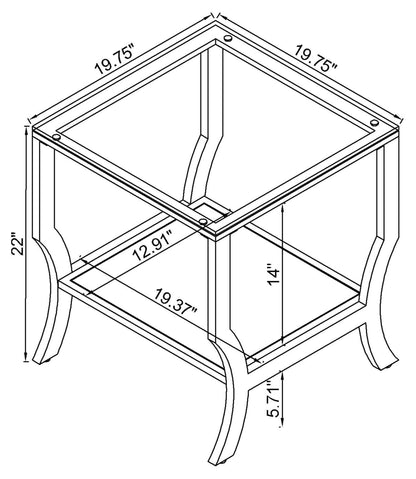 Chrome Glass Square Top End Table - 19.75" for Living Room