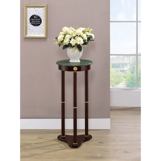 Elna Merlot and Green Accent Side Table with Round Top Plant Stand
