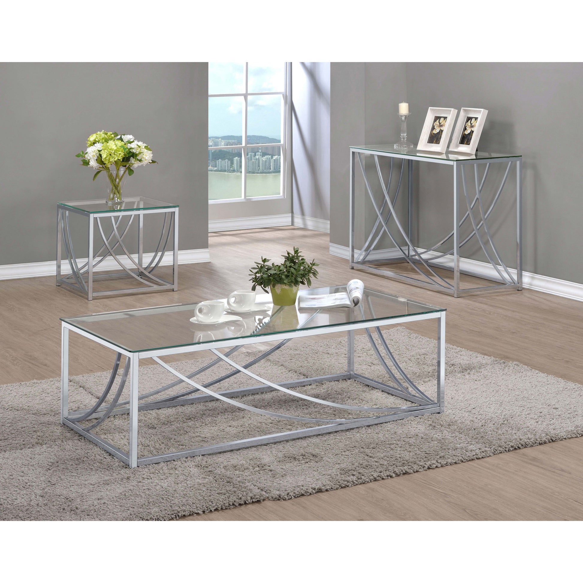 Chrome Glass Square End Table for Primary Living Space for Living Room