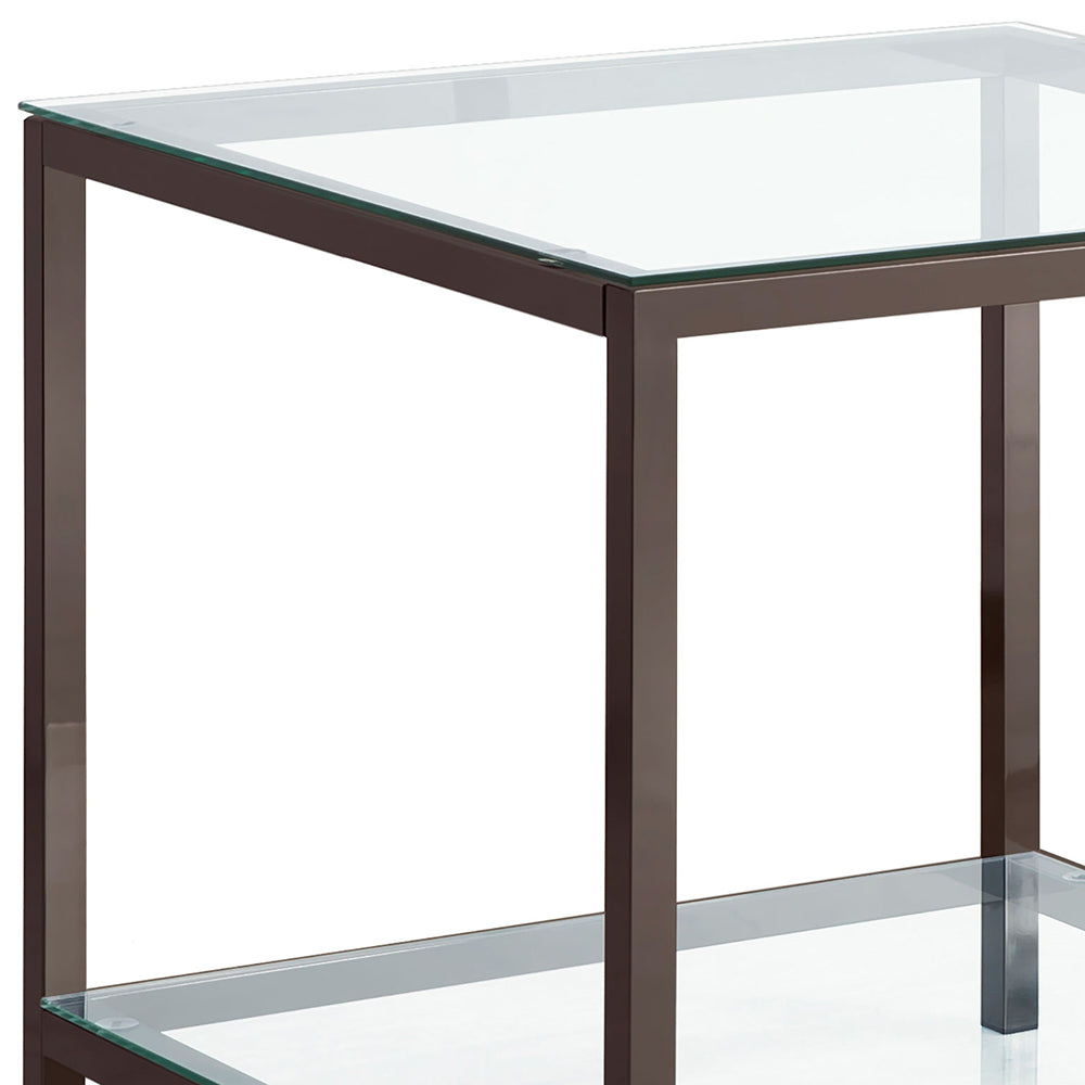 Weston Black Nickel 1-Shelf Table - Sleek Glass Top