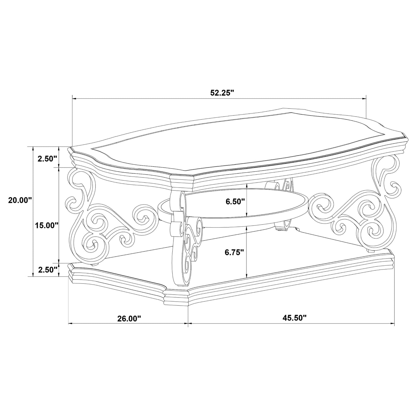 Brown Solid Wood Coffee Table with Shelves for Living Room