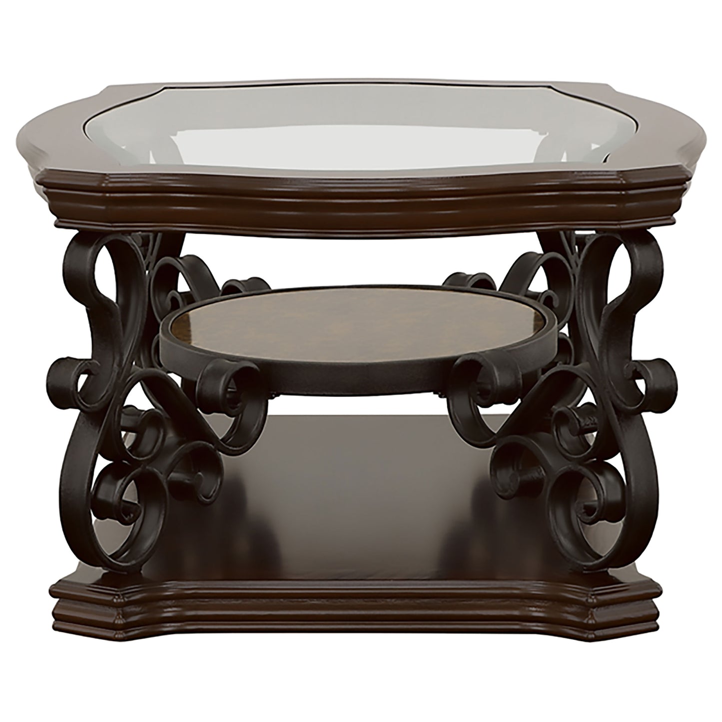 Brown Solid Wood Coffee Table with Shelves for Living Room