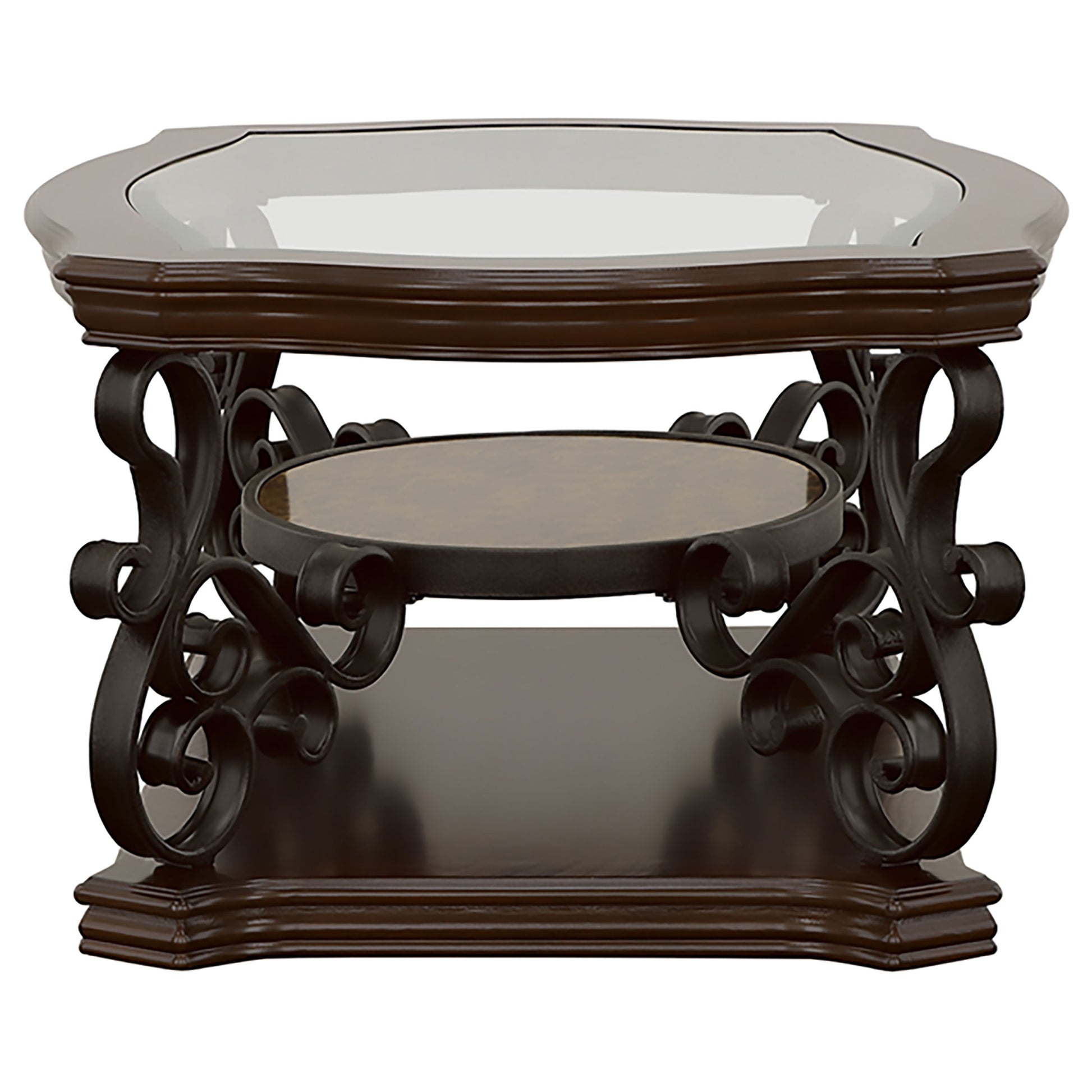 Brown Solid Wood Coffee Table with Shelves for Living Room