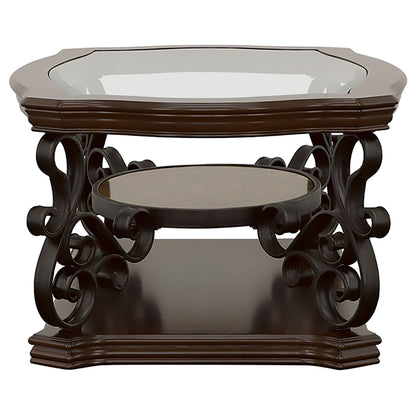 Brown Solid Wood Coffee Table with Shelves for Living Room