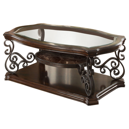 Brown Solid Wood Coffee Table with Shelves for Living Room