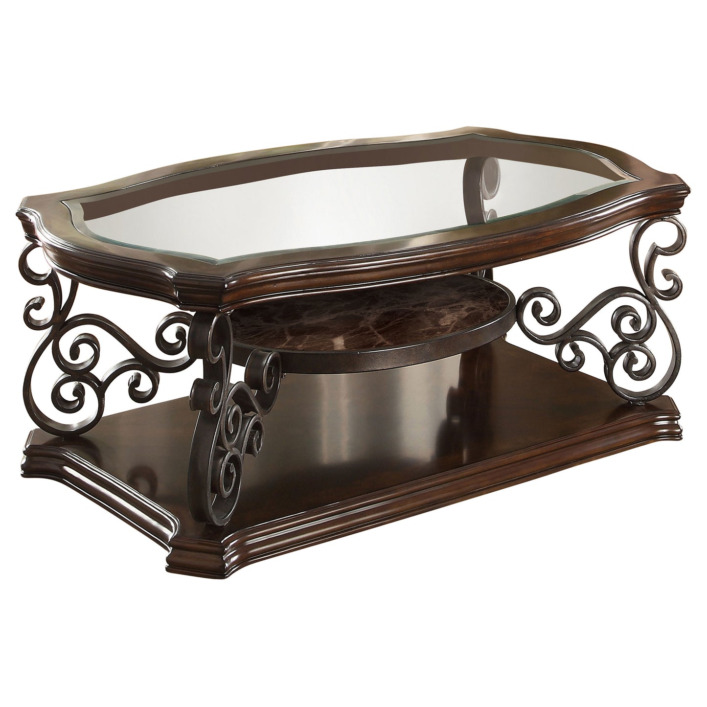 Brown Solid Wood Coffee Table with Shelves for Living Room