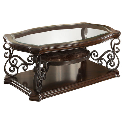 Brown Solid Wood Coffee Table with Shelves for Living Room