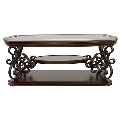 Bianca Merlot 2-Shelf Glass Top Coffee Table