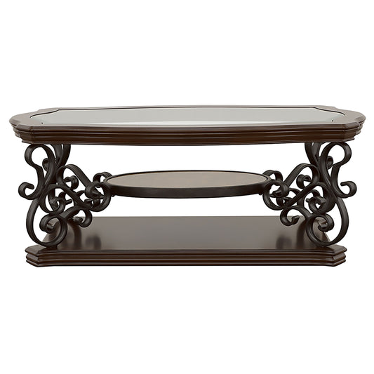 Bianca Merlot 2-Shelf Glass Top Coffee Table