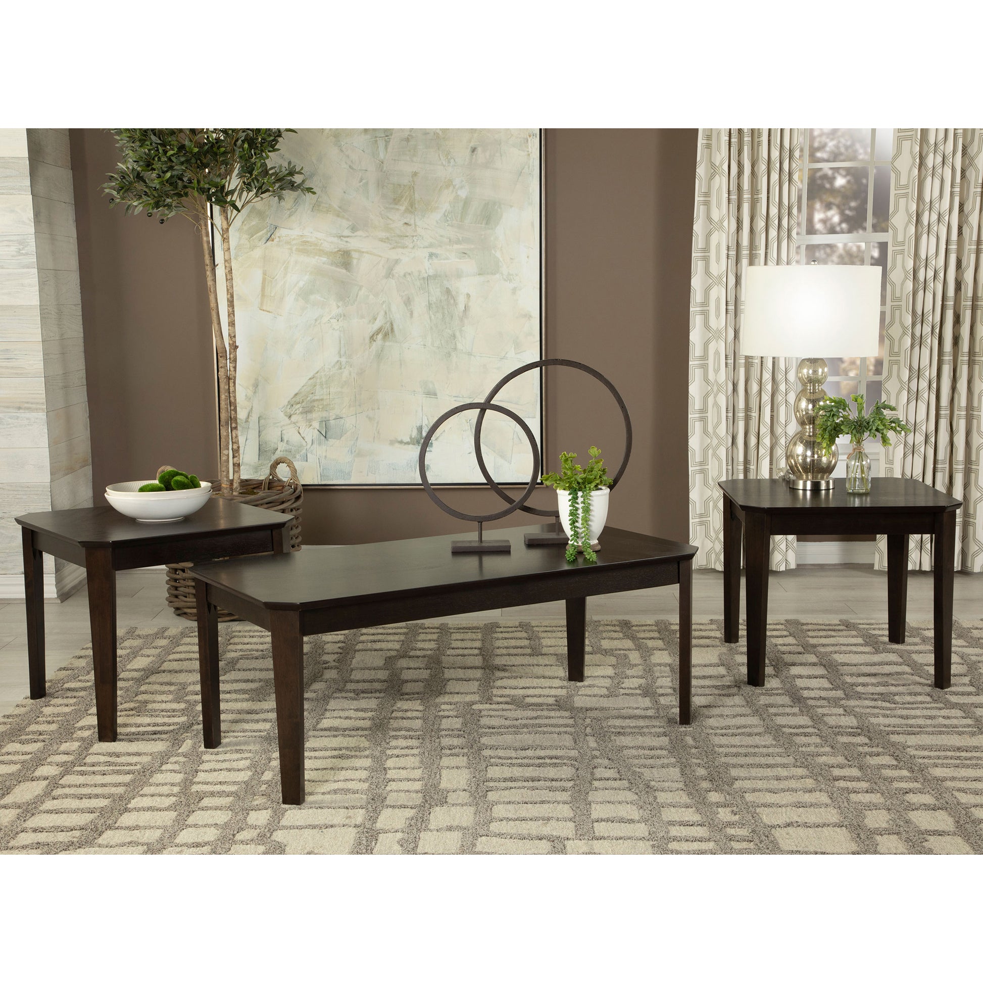 Amaro Dark Brown 3-Piece Coffee and End Table Set