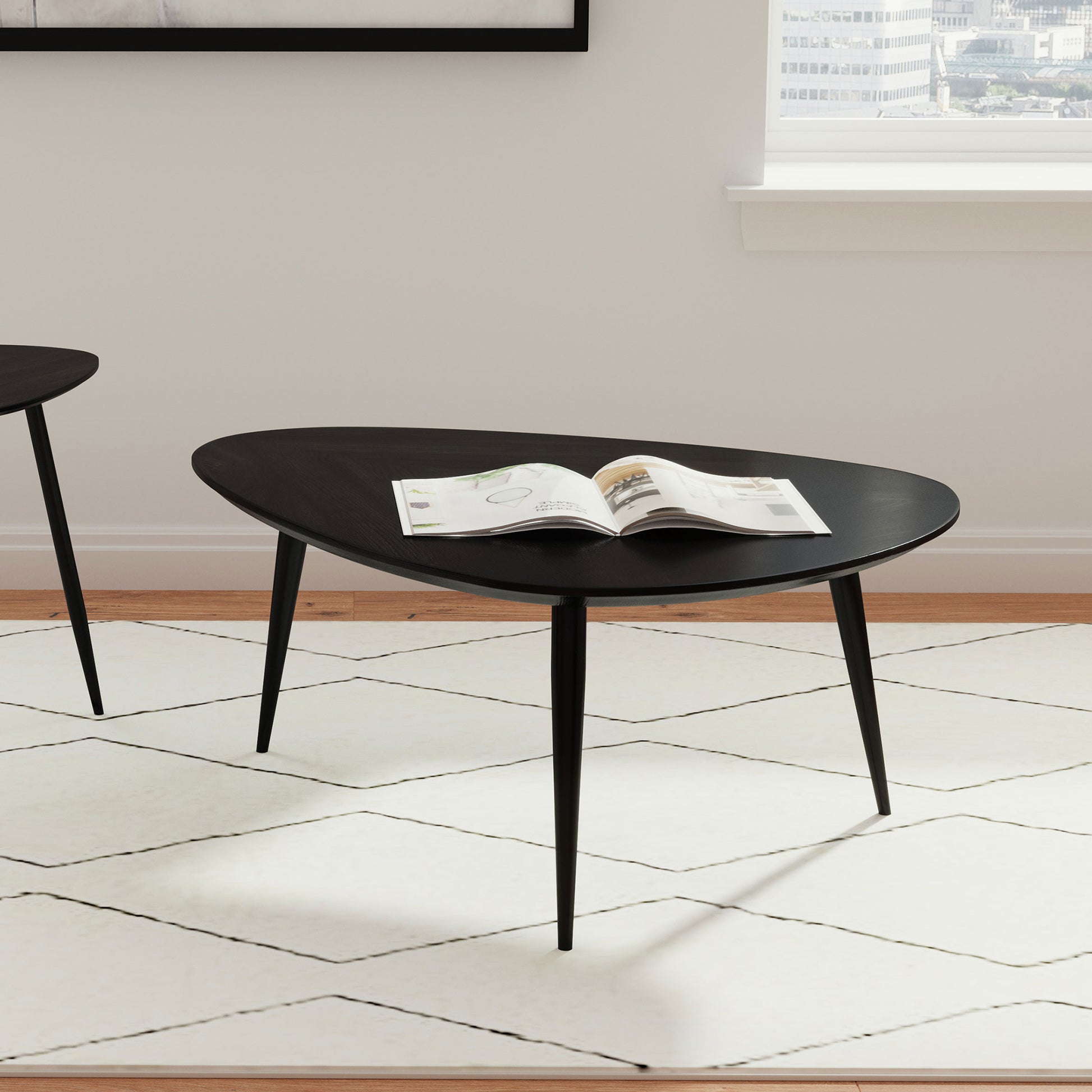 Xander Black Triangular Solid Wood Coffee Table