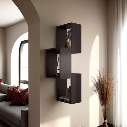 Wenge Wall-Mounted Geometric Shelf Unit