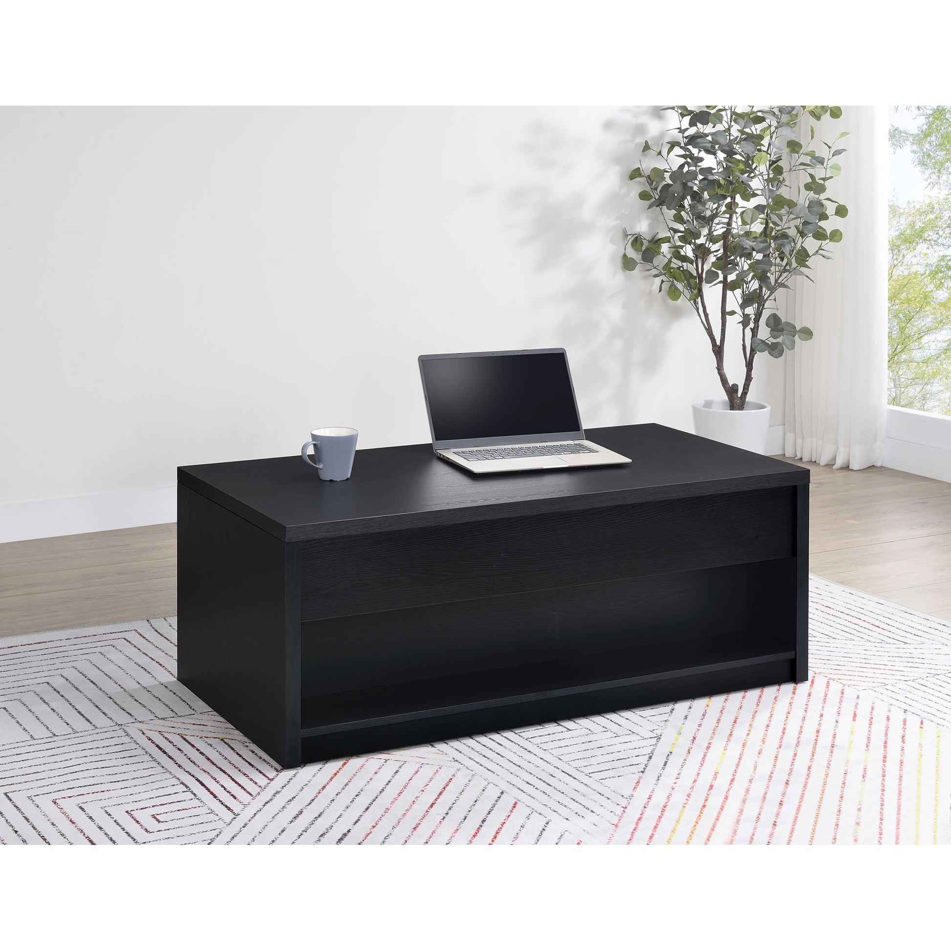 Canyon Black Lift Top Cocktail Coffee Table with Dual Drawers