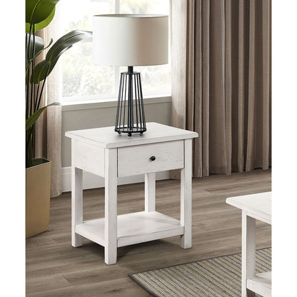 Castleton Distressed White 1-drawer Wood End Table with Shelf