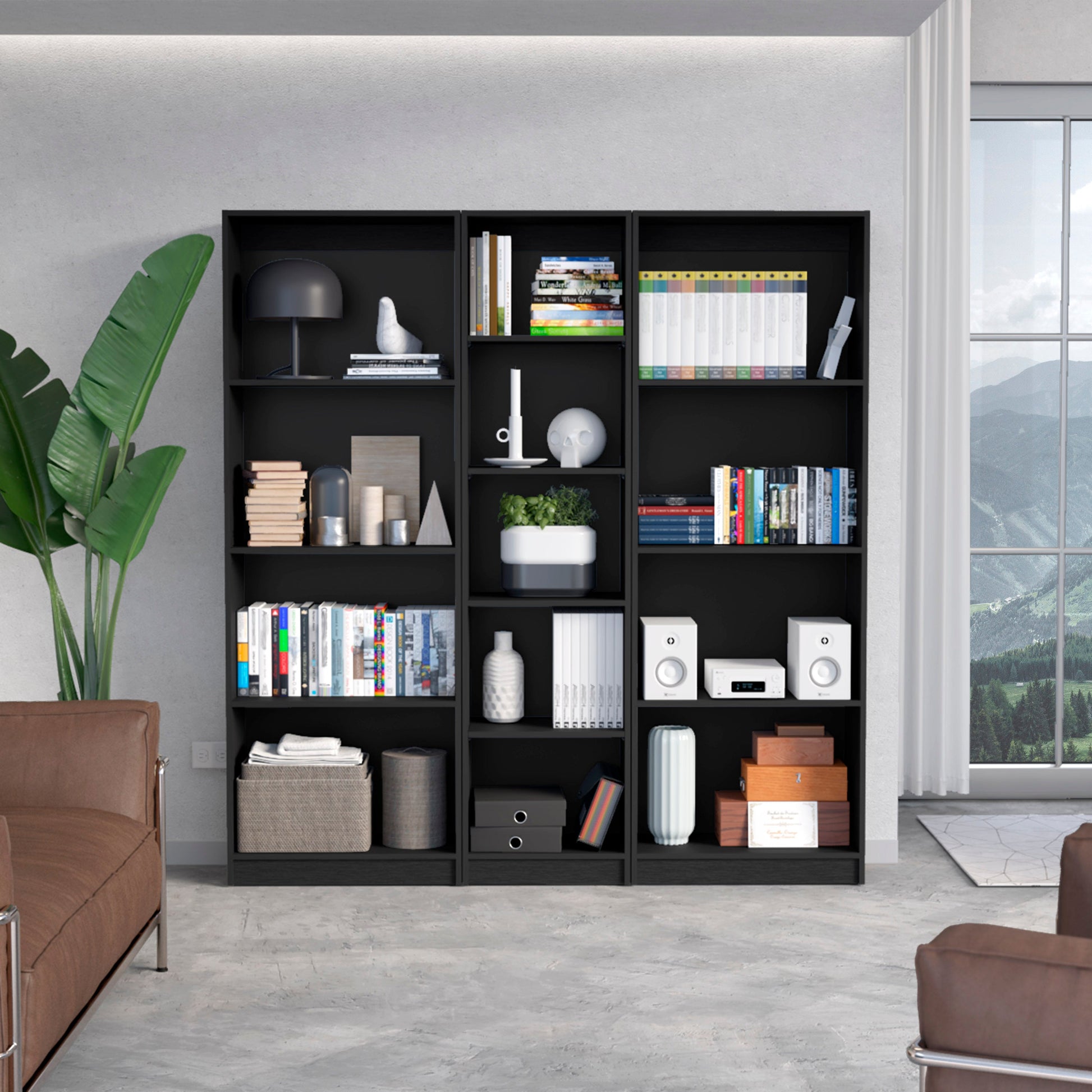 Wenge 3 Piece Living Room Set with 3 Bookcases