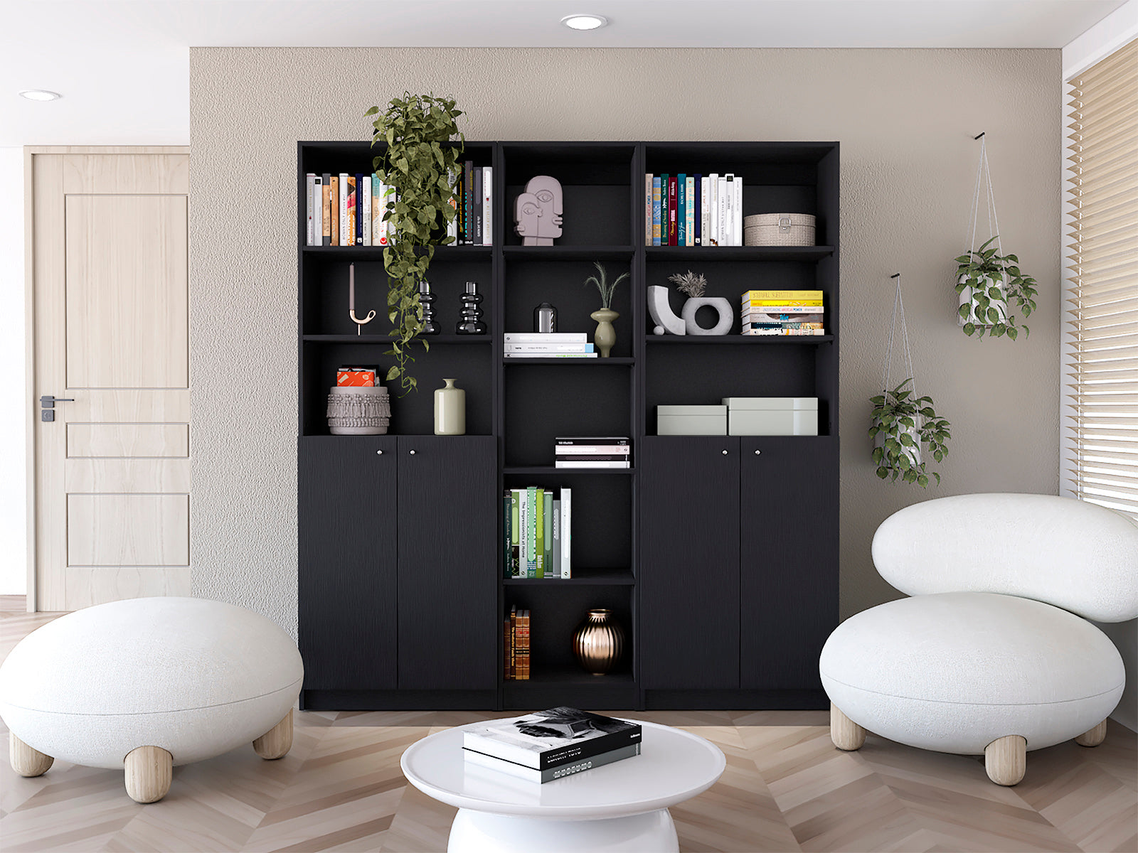 Wenge 3 Piece Living Room Set with 3 Bookcases