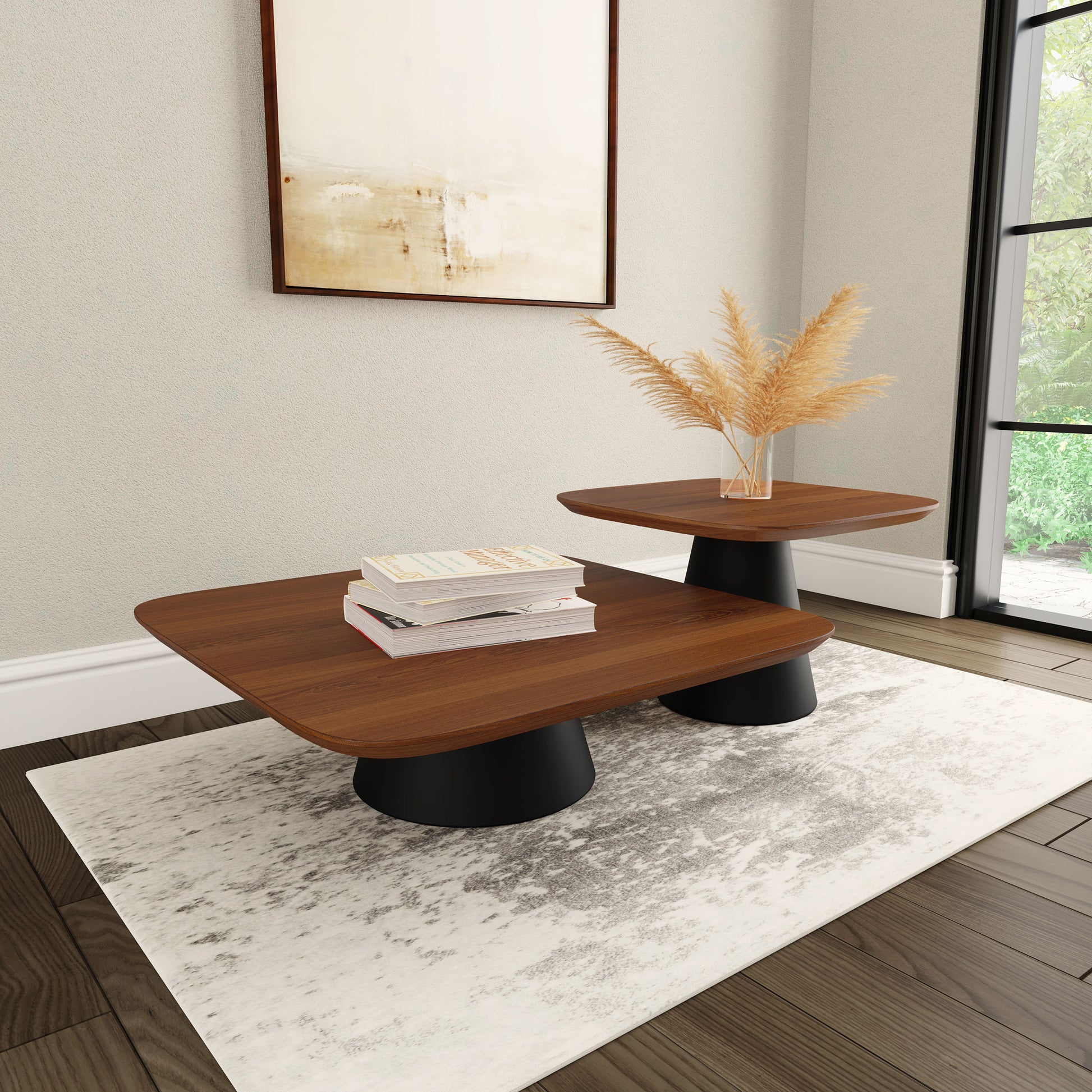 Duncan Walnut and Black 2-piece Coffee Table Set