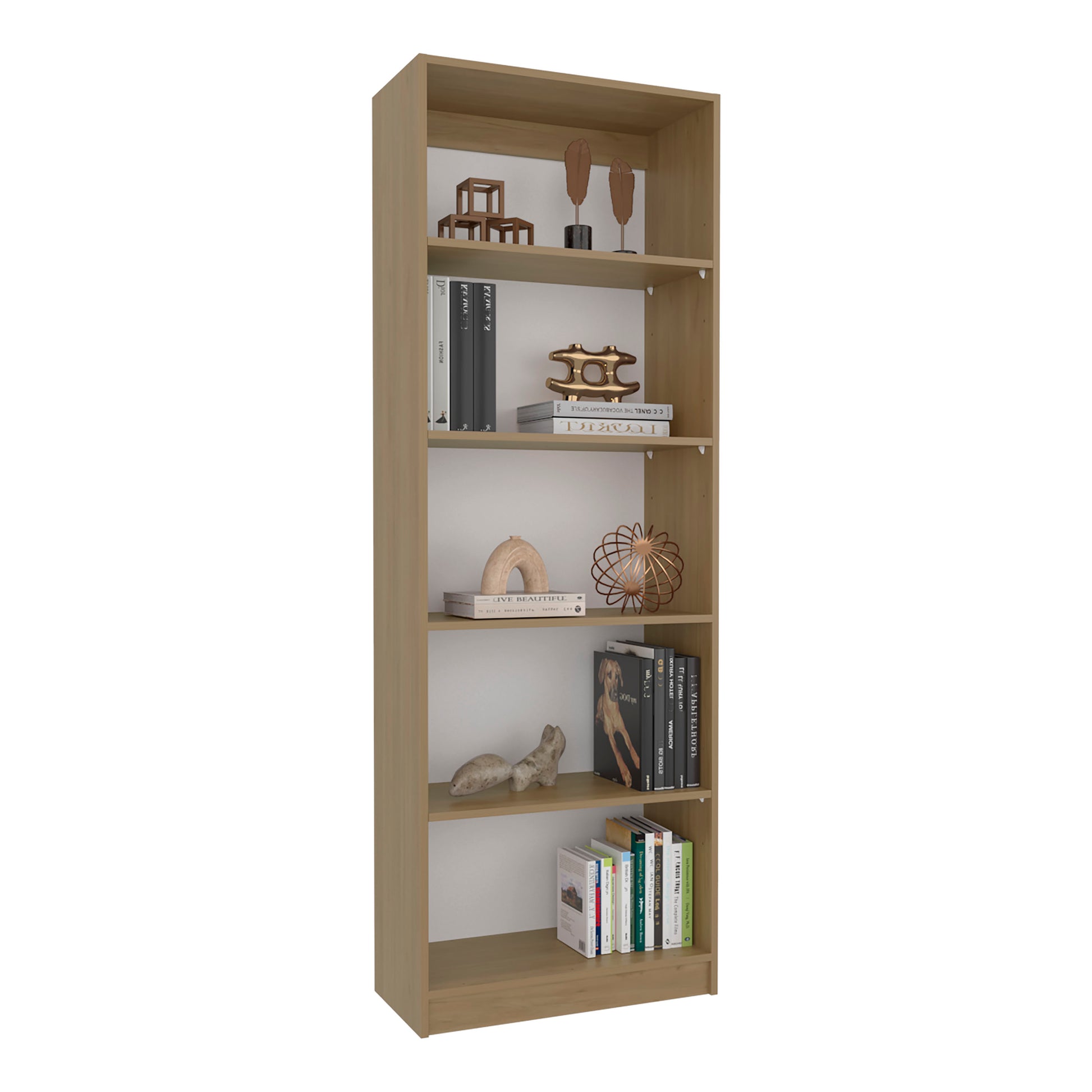 5-Shelf Beige MDF Bookcase - Primary Living Space for Living Room