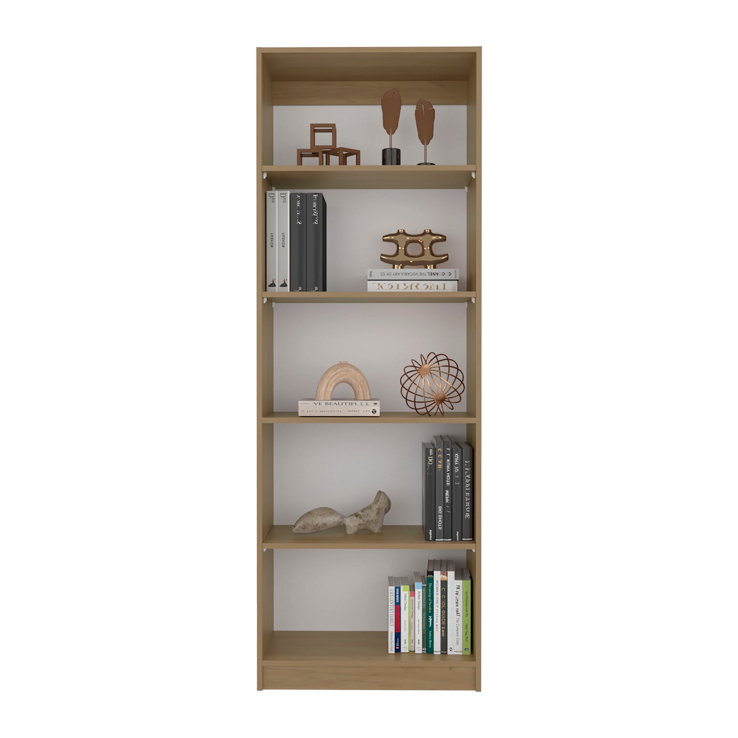 5-Shelf Beige MDF Bookcase - Primary Living Space for Living Room