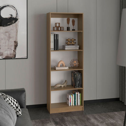 Home 4 Shelves Bookcase, Wide, With Multi-Tiered Storage, Display Shelves, Natural Oak