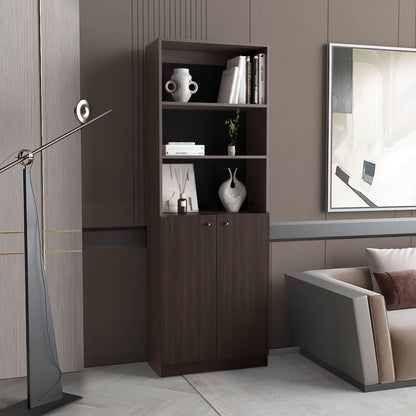 Home 2 Door Bookcase With Two Open Shelves And Concealed Storage, Stained Walnut