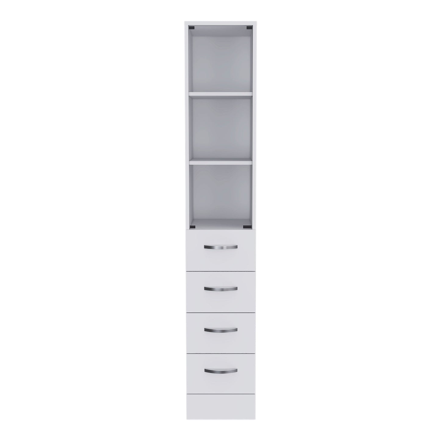 Vanguard Linen Cabinet - White, 3 Shelves, 4 Drawers - Office Storage