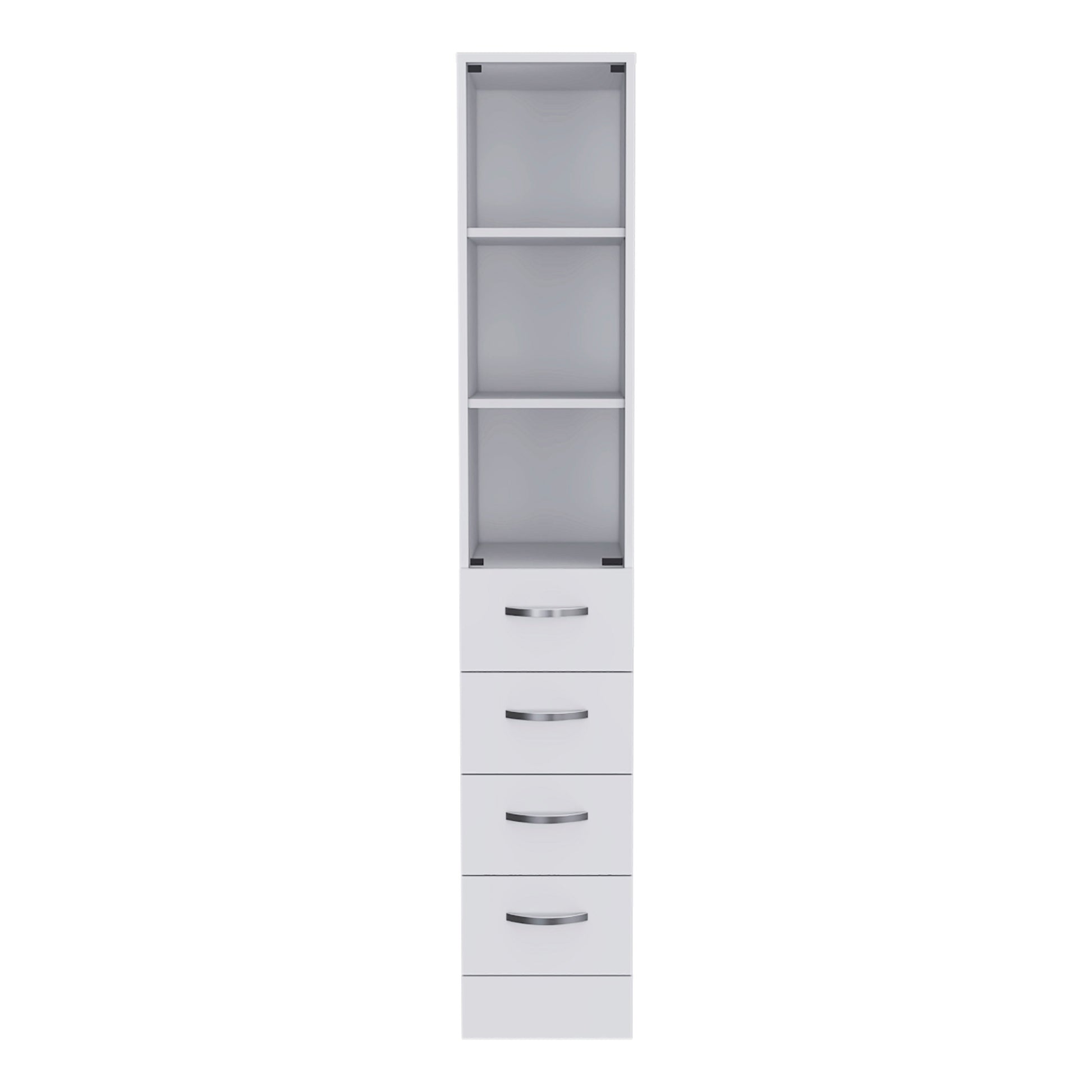 Vanguard Linen Cabinet - White, 3 Shelves, 4 Drawers - Office Storage