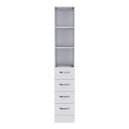 Vanguard Linen Cabinet - White, 3 Shelves, 4 Drawers - Office Storage