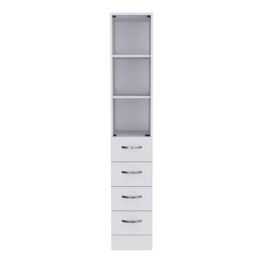 Vanguard Linen Cabinet - White, 3 Shelves, 4 Drawers - Office Storage