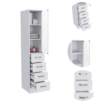 Vanguard Linen Cabinet - White, 3 Shelves, 4 Drawers - Office Storage