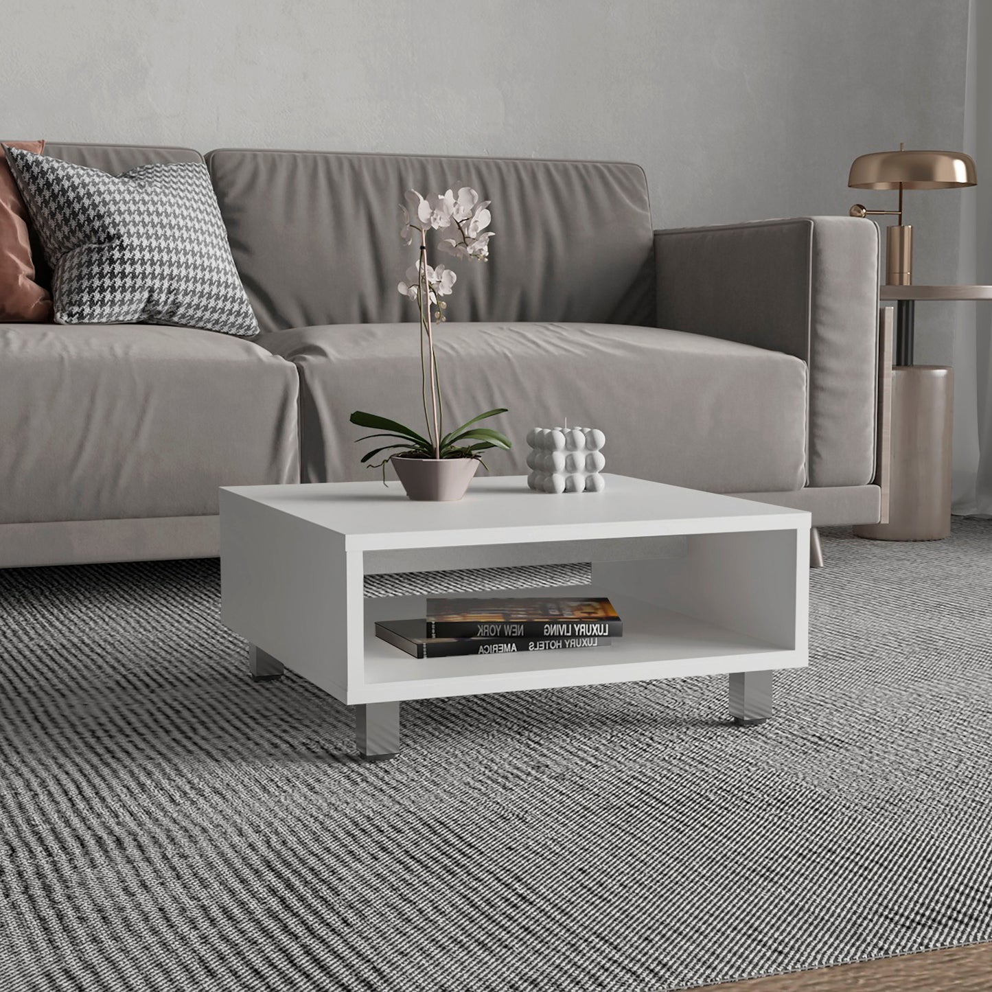 Eclipse 10" H Low Minimalistic Square Coffe Table with Open Storage White