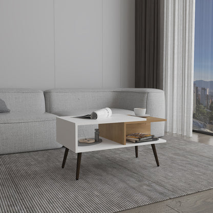 Aranjuez 29" Wide Coffee Table with Three Shelves, Rectangular, Living Room White - Natural Oak