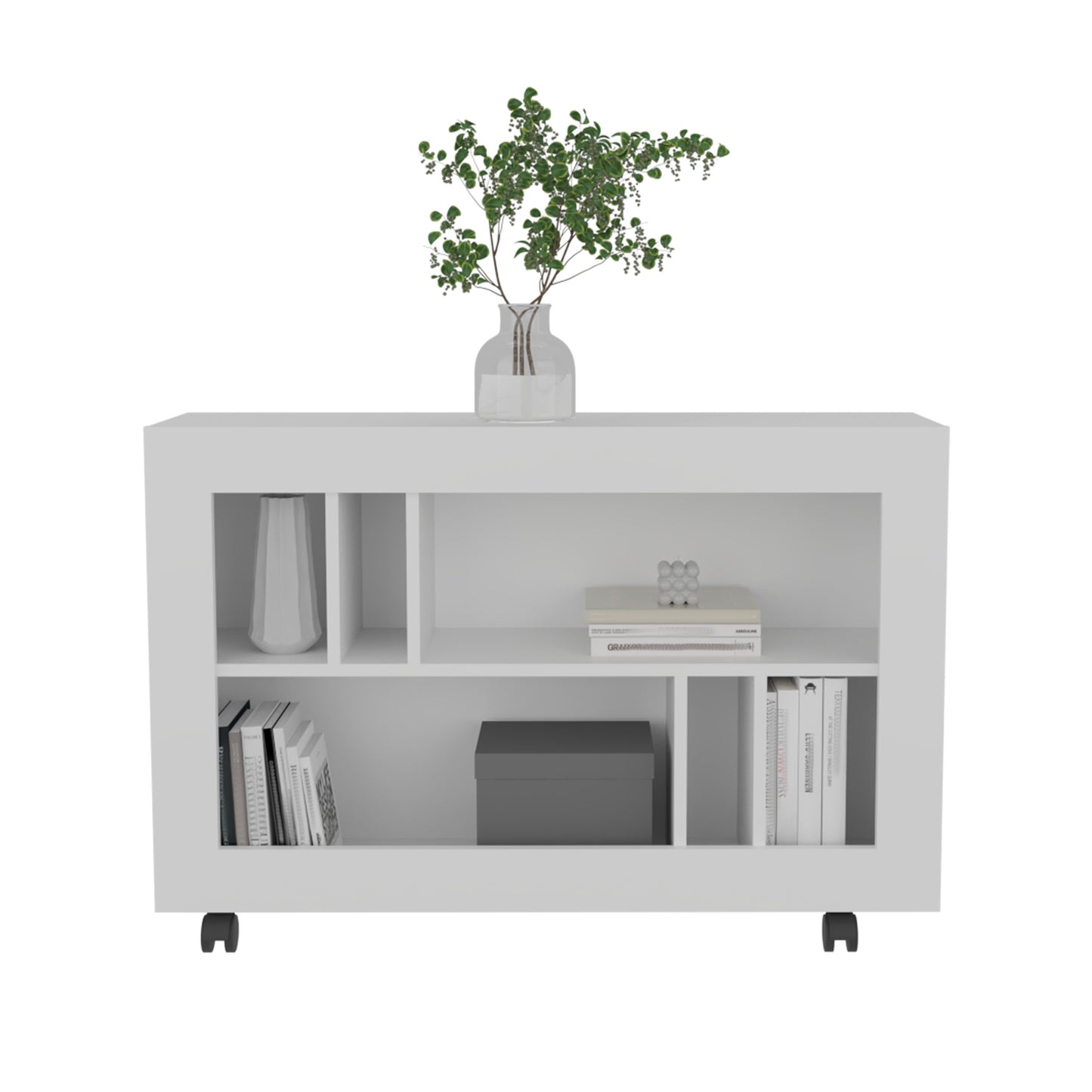 White MDF Console Table with Shelves - 37.4" Wide
