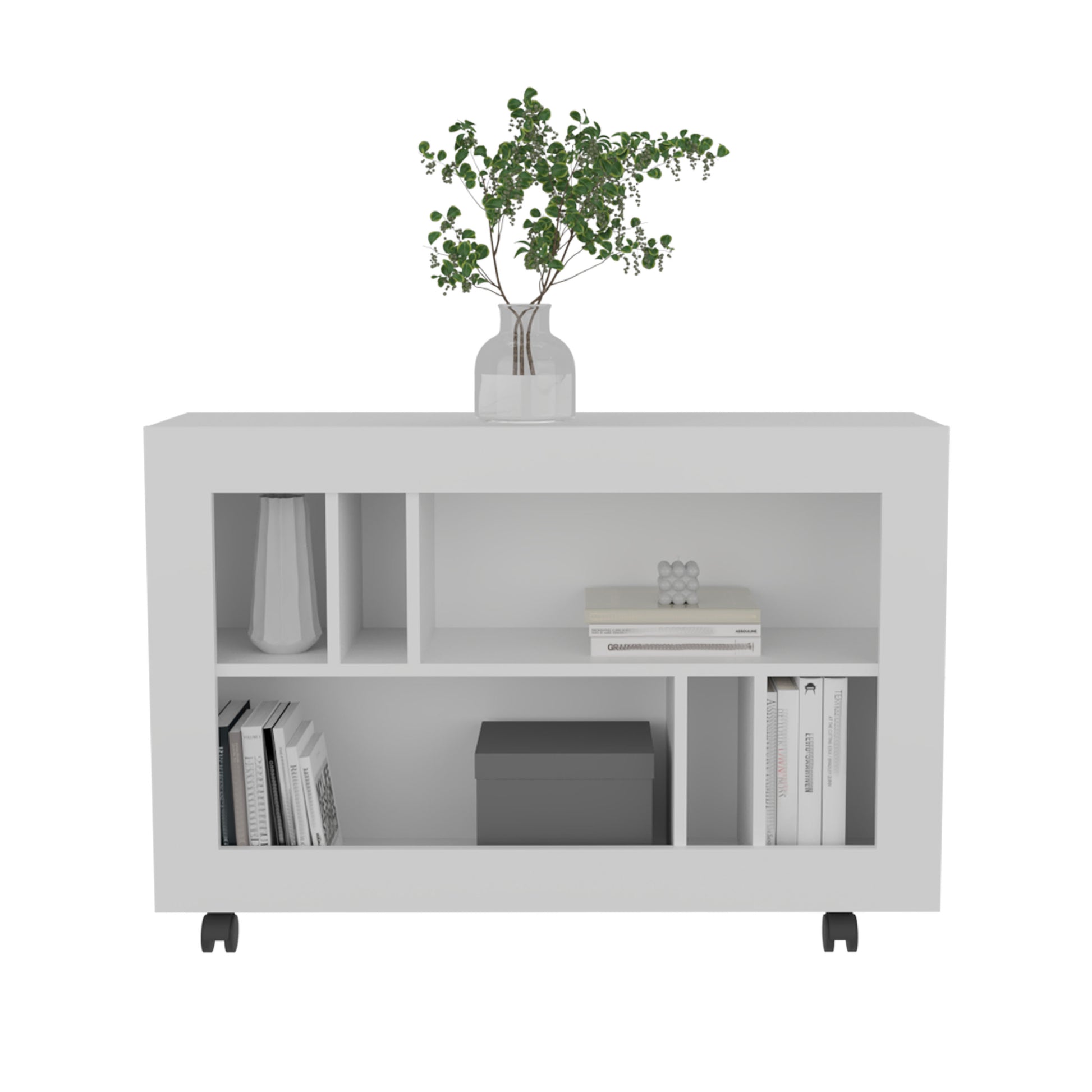 White MDF Console Table with Shelves - 37.4" Wide