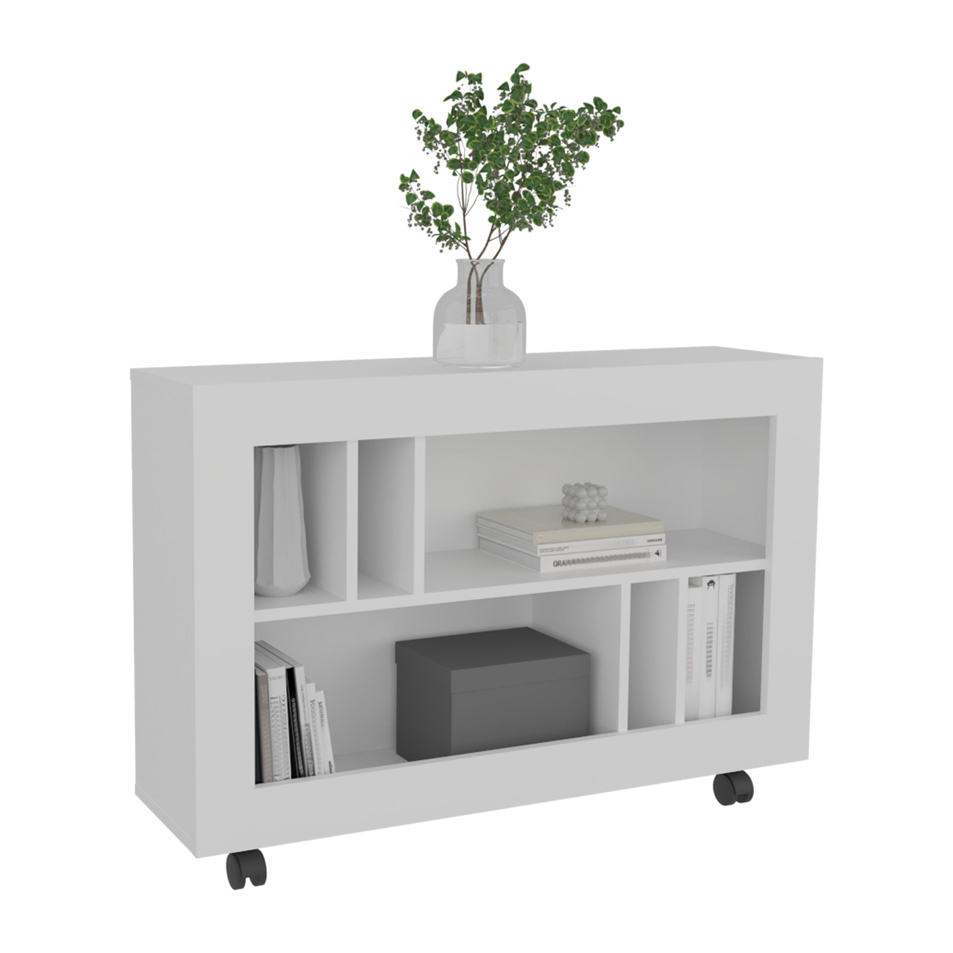 White MDF Console Table with Shelves - 37.4" Wide