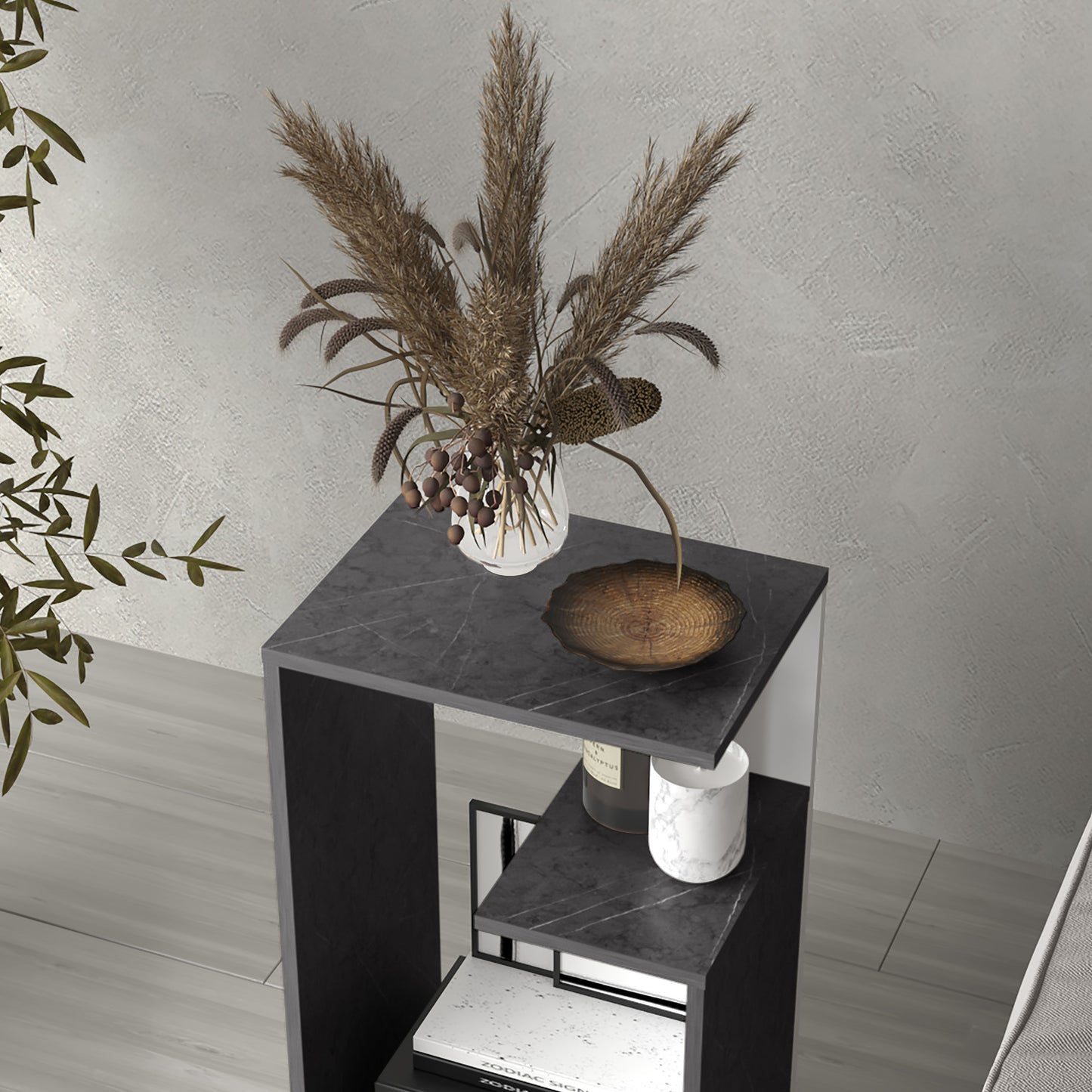 Multicolor MDF End Table - 25 Inch Rectangular Side Table for Living Room