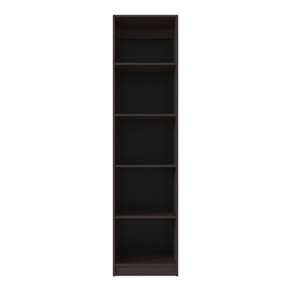 Home Slim 5 Shelves Narrow Bookcase - Walnut Finish for Living Room