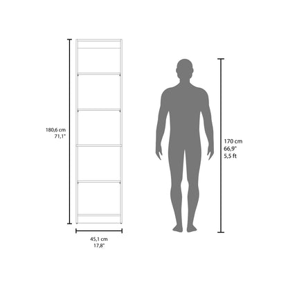 Home Slim 5 Shelves Narrow Bookcase - Walnut Finish for Living Room