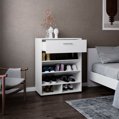 White 3-Tier Shoe Rack with Drawer - Entryway Storage for Living Room