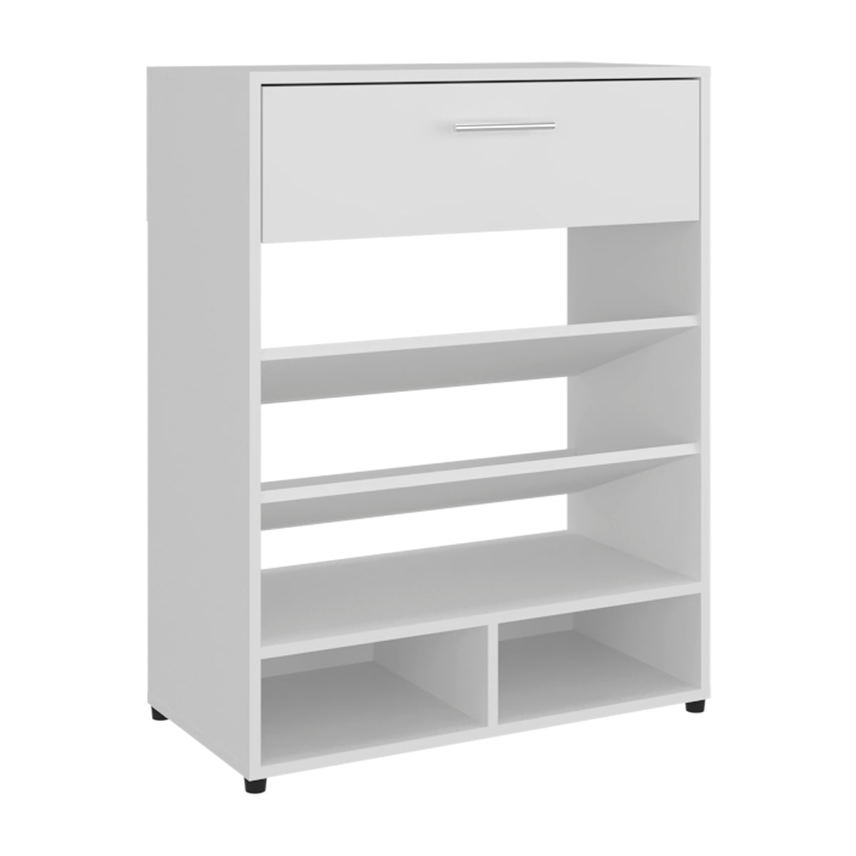 White 3-Tier Shoe Rack with Drawer - Entryway Storage for Living Room
