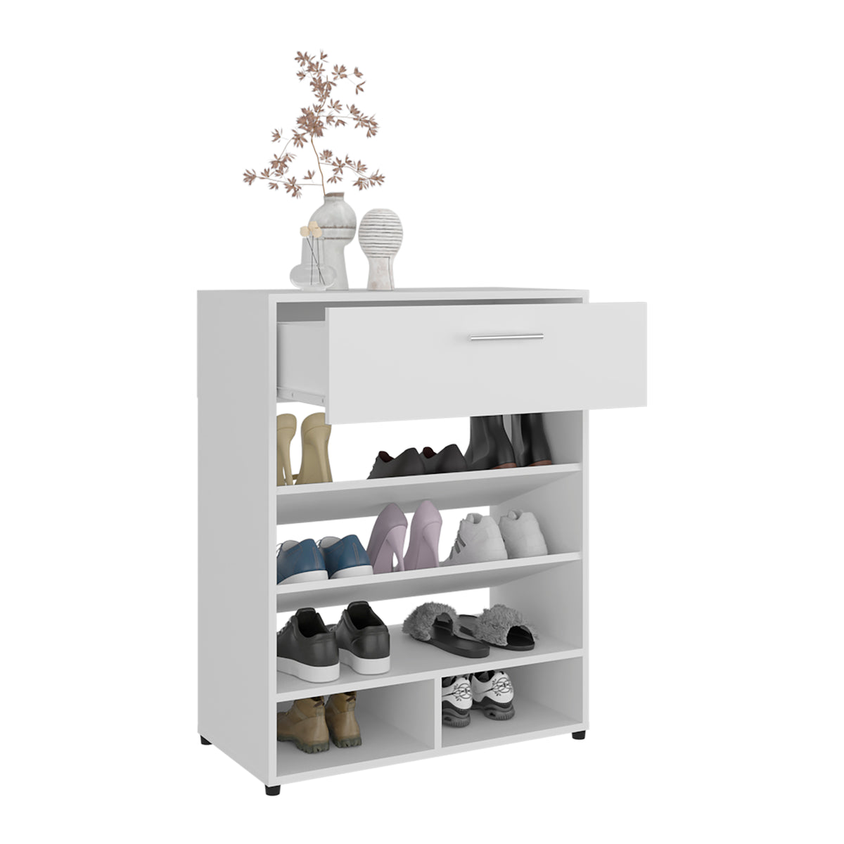 White 3-Tier Shoe Rack with Drawer - Entryway Storage for Living Room