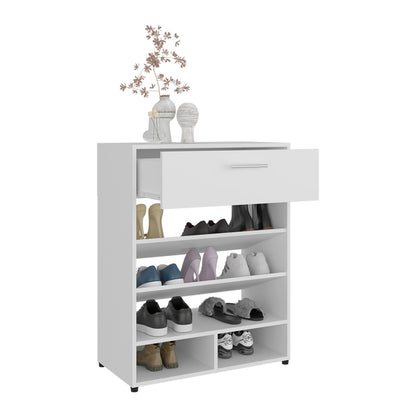 White 3-Tier Shoe Rack with Drawer - Entryway Storage for Living Room