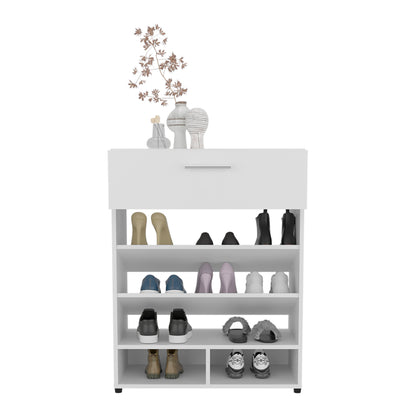 White 3-Tier Shoe Rack with Drawer - Entryway Storage for Living Room