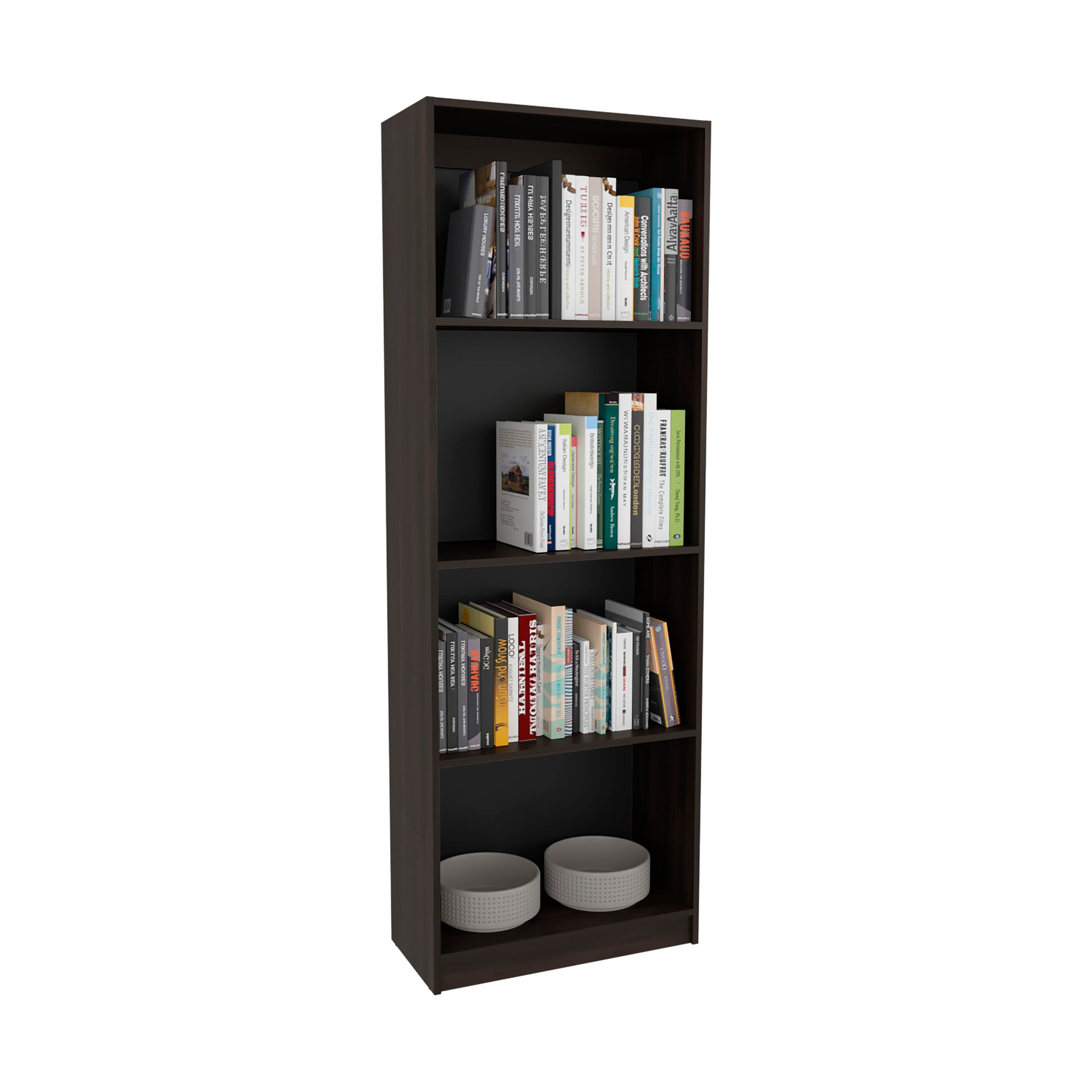 4-Shelf Bookcase Tall Walnut Display Shelves
