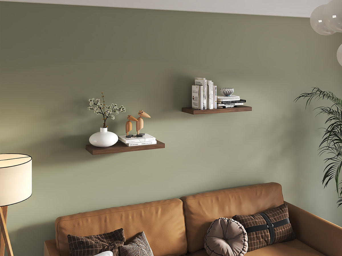 Dark Brown Particle Board Floating Shelves for Modern Living Room Decor